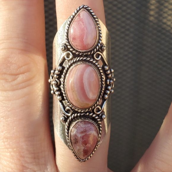 New Rhodochrosite 925 Silver Statement Ring. - Picture 12 of 16